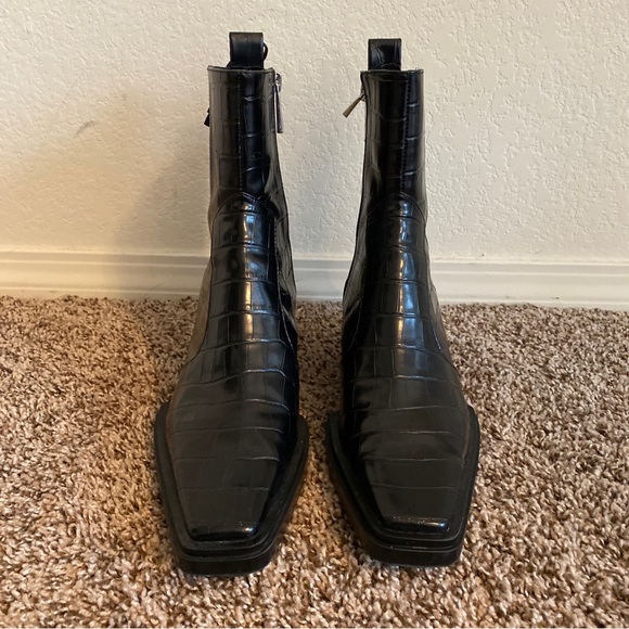ZARA Black Croco Embossed Faux Leather Ankle Women’s Boots Sz US 8-8.5M (39EU) - Picture 7 of 15